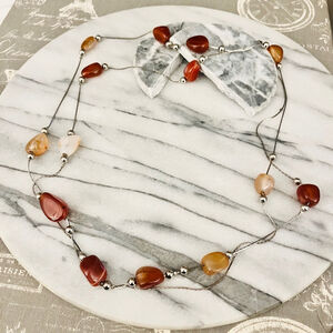 Gemstone Beaded Necklace Multicolor Natural Healing Stones‎ Silver Toned Metal